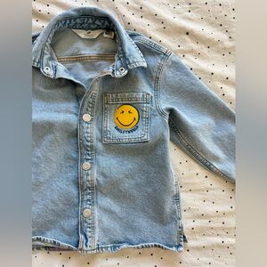 H&M Light Blue Kids Denim Jacket with Smiley Patch